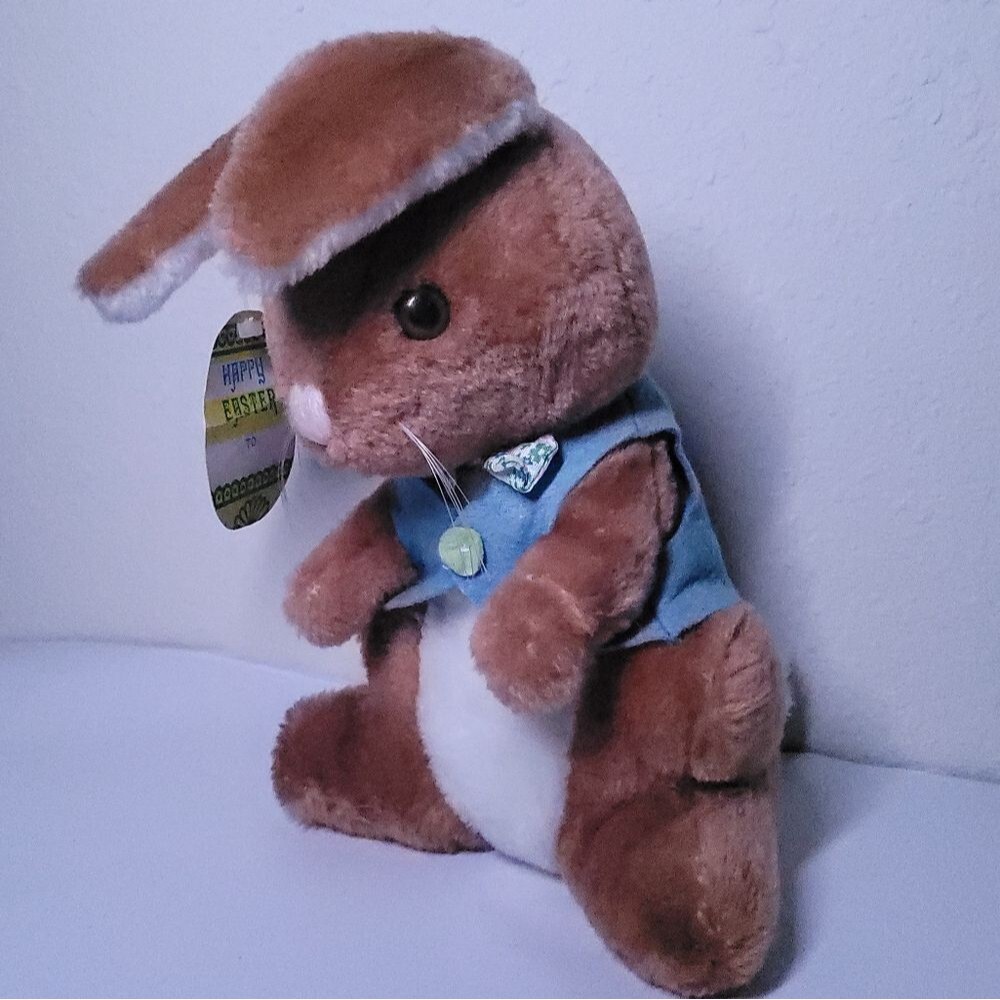 Vintage 1974 DAKIN Easter Bunny Rabbit BRAMBLES Plush Blue Vest Bow Tie 14"